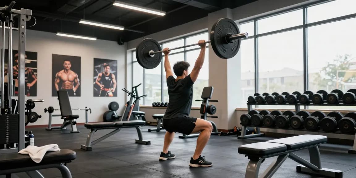 Global Pharma Steroids in Aktion während eines dynamischen Fitness-Workouts im modernen Gym mit Gewichten und motivierenden Elementen.