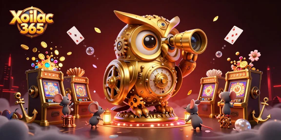 Xoilac 365 brings excitement to the casino floor with lively characters among golden treasures.