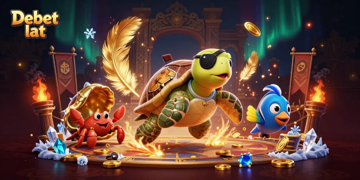 Experience thrilling action at Debet lat with a pirate turtle, hermit crab, and parrotfish amid treasure.
