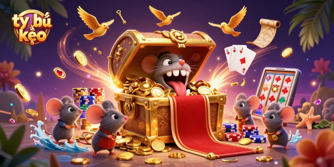 Experience the thrill of tỷ lệ kèo as a treasure chest attracts adventurer mice in a vibrant casino scene.