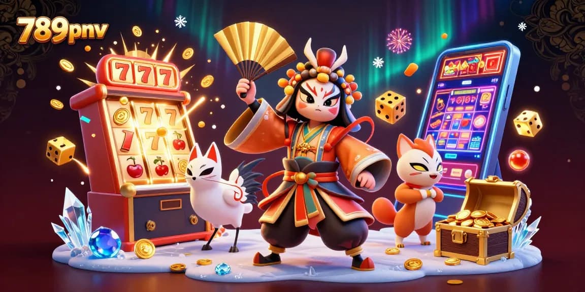 Win big with 789pnv's dynamic scene of cartoon casino characters and vibrant gaming elements.