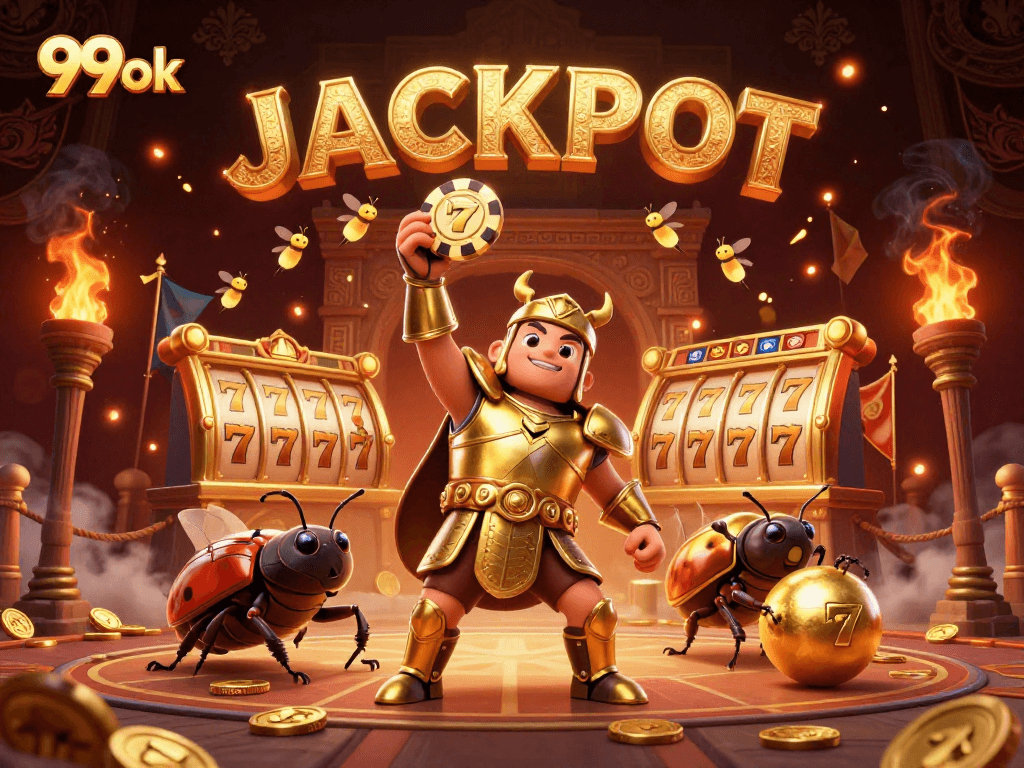 Win big with 99ok as 3D cartoon characters celebrate a jackpot victory in a dynamic casino scene.