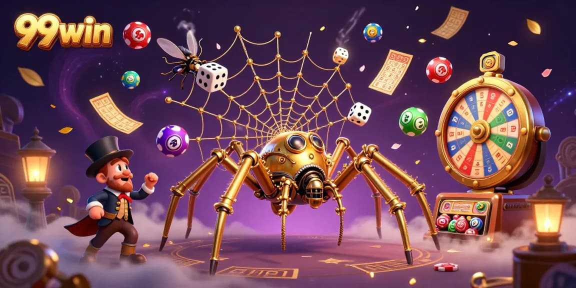 Experience the excitement of 99win with this rich 3D digital casino illustration featuring dynamic gaming elements.