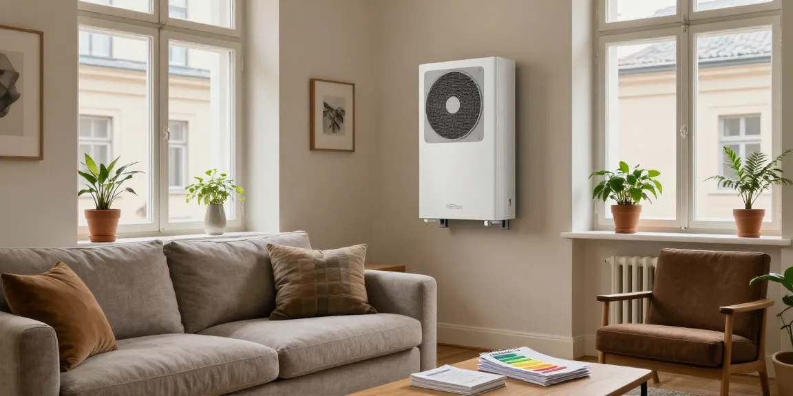Modern wärmepumpe im altbau heating system in a cozy living room.