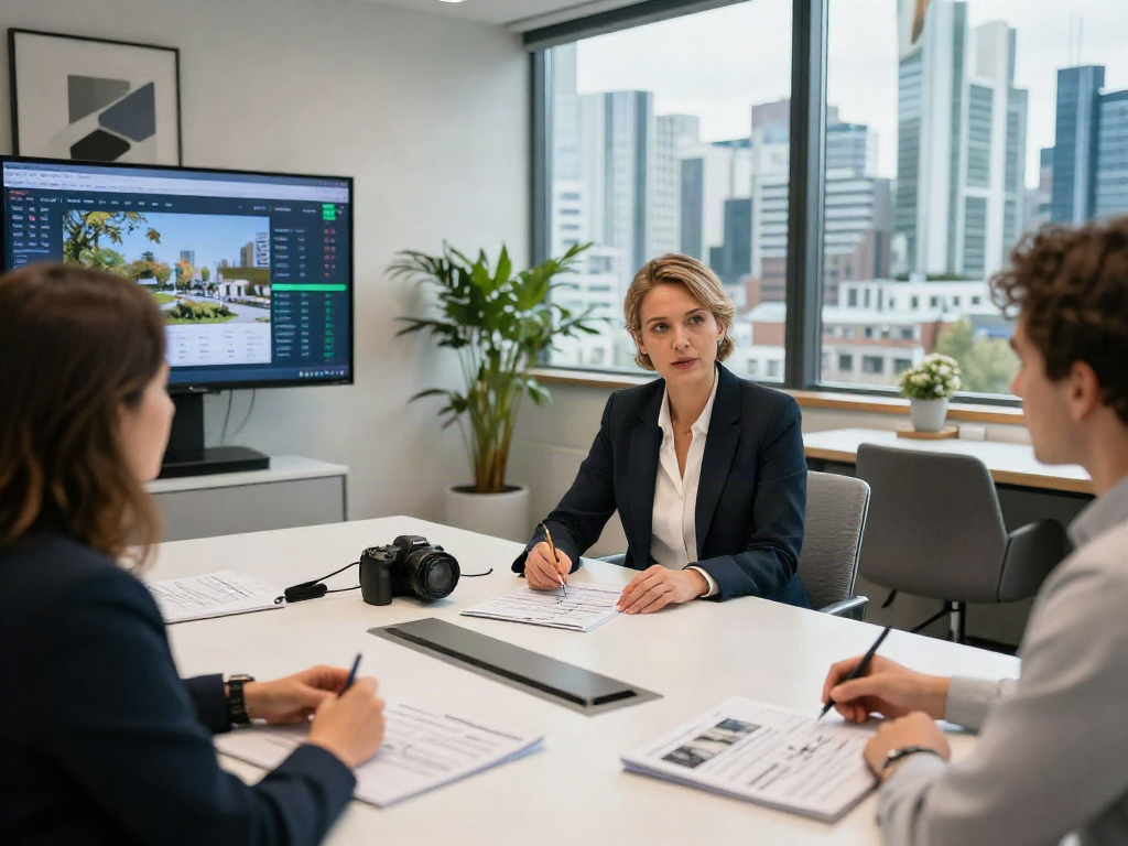 Bester Immobilienmakler Frankfurt präsentiert professionelle Beratung am Konferenztisch