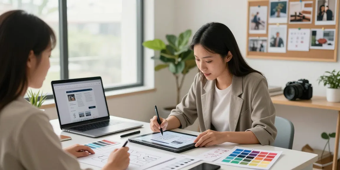 Webdesign-Freelancer skizziert Website-Layouts in einem modernen Homeoffice