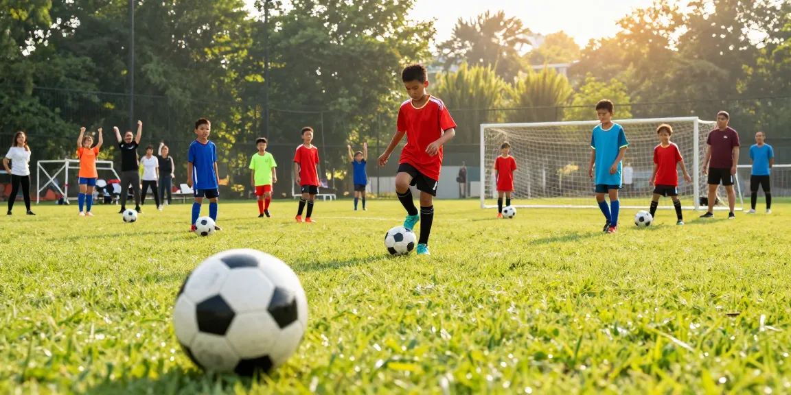 Fußball bestellen und im Team spielen - Kinder mit Mantom-Bällen auf dem Sportplatz.