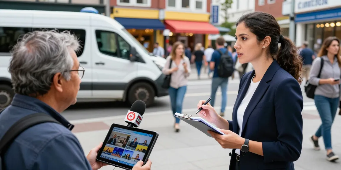 Journalist interviewing locals in Bochum, newsbochum coverage of vibrant urban life.