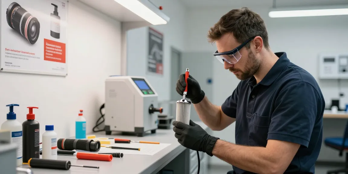 DPF Reinigung Hannover Servicetechniker überprüft den Dieselpartikelfilter in einer modernen Kfz-Werkstatt.