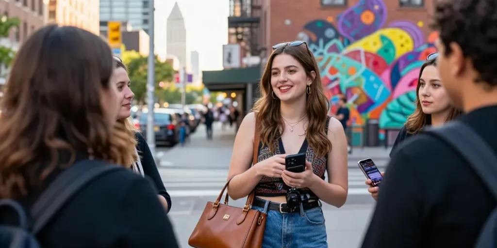 Brianna Lyman age and height showcased in an urban lifestyle scene, capturing her fashionable style and engaging personality amidst city landmarks.