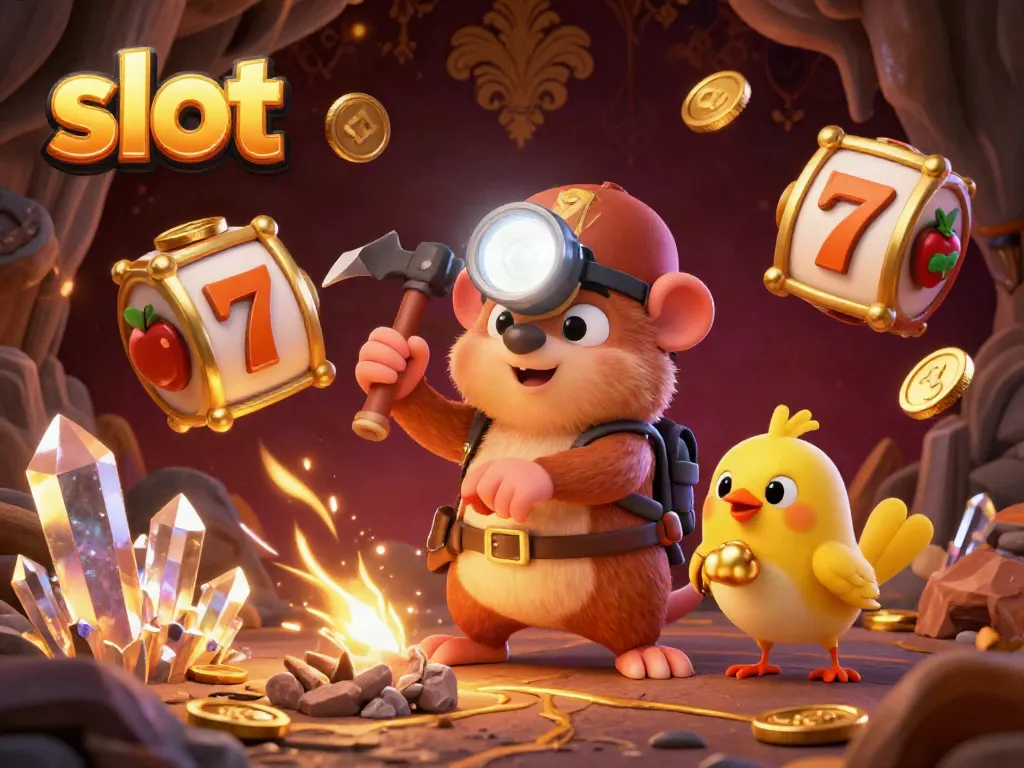 Spin slot reels and discover treasures in this vibrant casino adventure illustration.