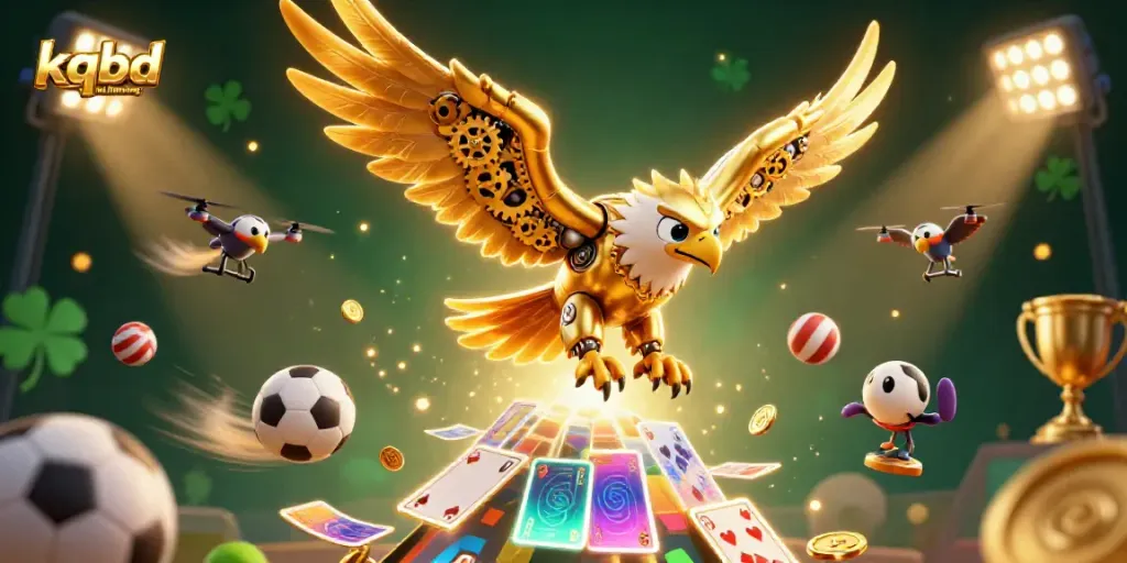 Engage with kqbd nu hom nay by following the vibrant action of a diving golden eagle amidst sports elements.