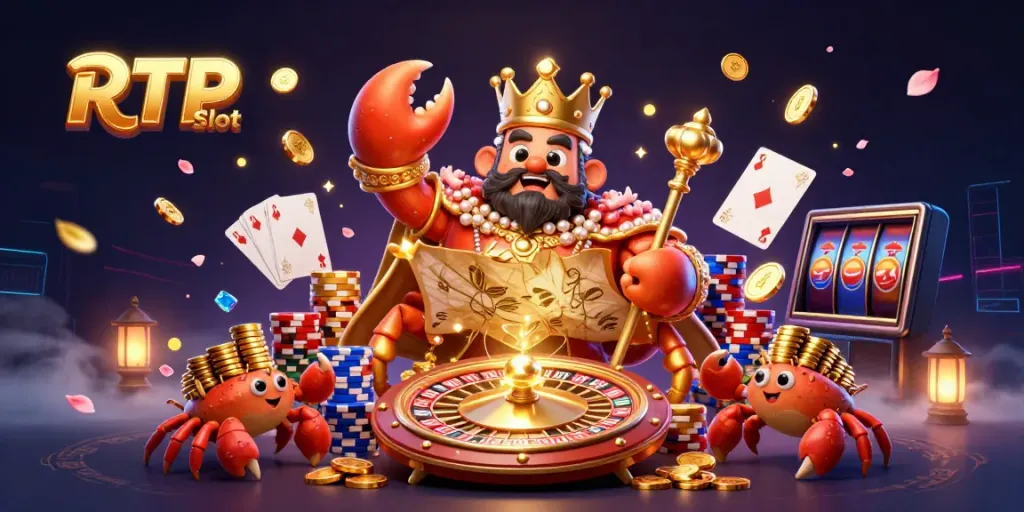 Engage with the exciting RTP Slot experience showcasing a golden crab emperor and dynamic gambling action.