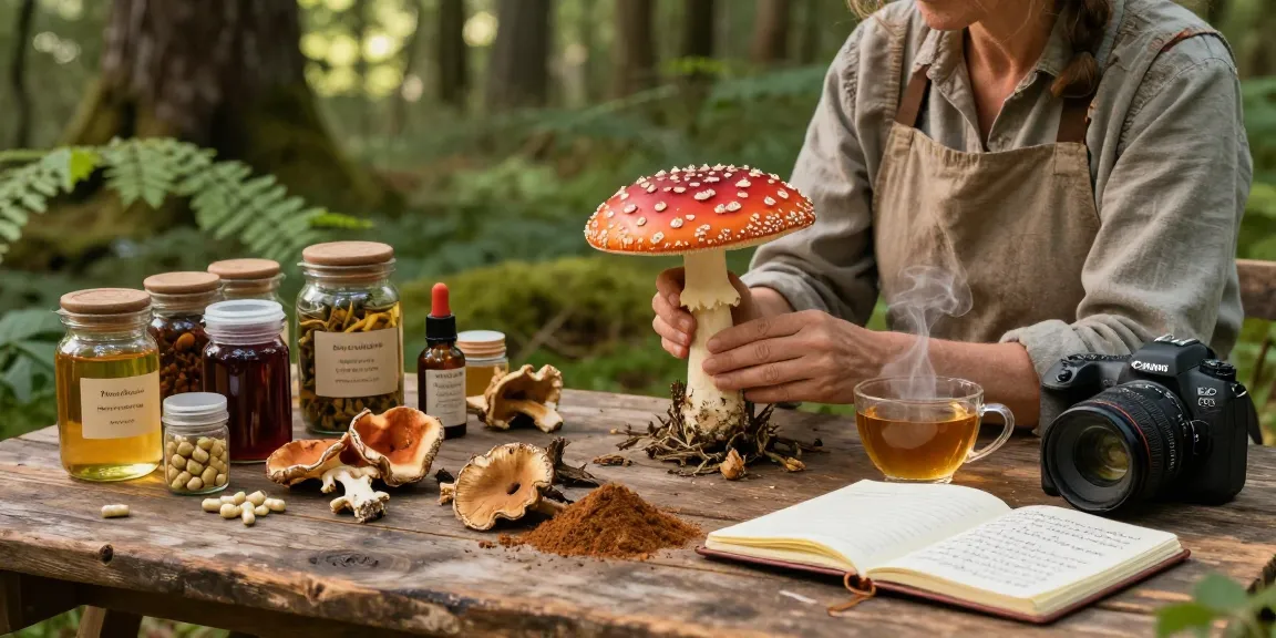 Erfahren Sie, wie man Fliegenpilz mit hochwertigen Amanita Muscaria Produkten in einer ruhigen Waldumgebung bestellt, die das Wissen eines Kräuterexperten zeigt.