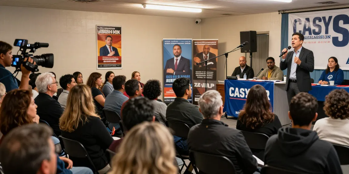 Casey Askar at a community forum sharing his campaign vision, engaging voters.