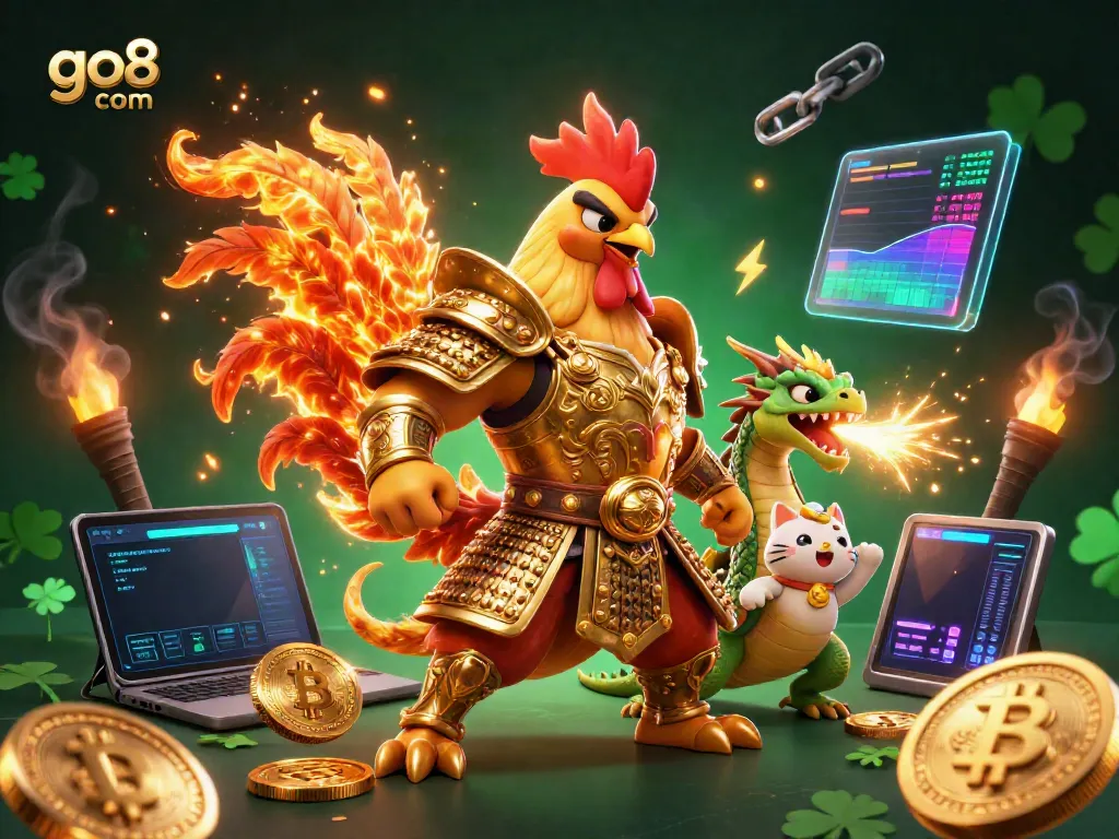 Experience excitement at go8 com with vibrant 3D characters and casino elements creating a captivating atmosphere.