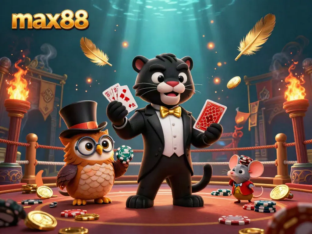 Experience thrilling gameplay with max88, featuring unique characters in a lavish casino scene.