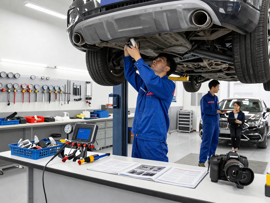 DPF Reinigung Laatzen durch Fachkräfte in einer modernen Werkstatt, während ein Mechaniker das DPF untersucht.
