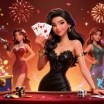 S666 players enjoying a vibrant casino atmosphere with celebratory confetti, golden chips, and lively card games.
