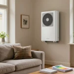 Modern wärmepumpe im altbau heating system in a cozy living room.
