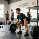 Selliza Shop Sportler beim Deadlift im Fitnessstudio, inspiriert von der Atmosphäre des Trainings.