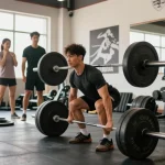 Anabolika Shop: Athletisches Training im Fitnessstudio mit motivierendem Umfeld