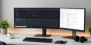gi8 - Advanced software development workspace showcasing coding, AI technology, and cybersecurity.
