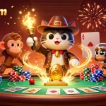 Experience the excitement of 8xbetCom with a dynamic 3D casino adventure illustration featuring engaging characters.