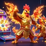 Experience the thrill at gg88 bz with a vibrant 3D scene featuring a rooster warrior and dragon hatchling!