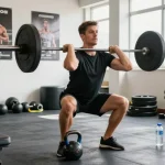 Anabolika kaufen für Muskelaufbau in einem dynamischen Fitnessstudio mit einem konzentrierten Sportler beim Gewichtheben.