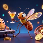 Experience engaging gameplay at KO66 with a playful casino mascot amidst vibrant digital elements.