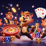 Experience the vibrant entertainment at 58win with dynamic hyena characters in a lively casino setting.