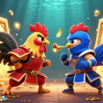 Experience intense rooster battles with s666 in this vibrant 3D illustration featuring action-packed scenes of combat and treasure.