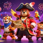 Join go881's thrilling adventure with a pirate bear and tiger in a vibrant lottery scene!