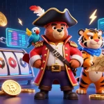 Engage with the link S666 experience through dynamic characters in a vibrant casino-themed illustration.